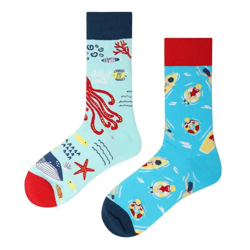 New Fashion Socks AB Asymmetric Mandarin Duck Socks for Men and Women Medium High Tube Cotton Socks