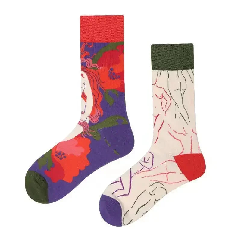 New Fashion Socks AB Asymmetric Mandarin Duck Socks for Men and Women Medium High Tube Cotton Socks