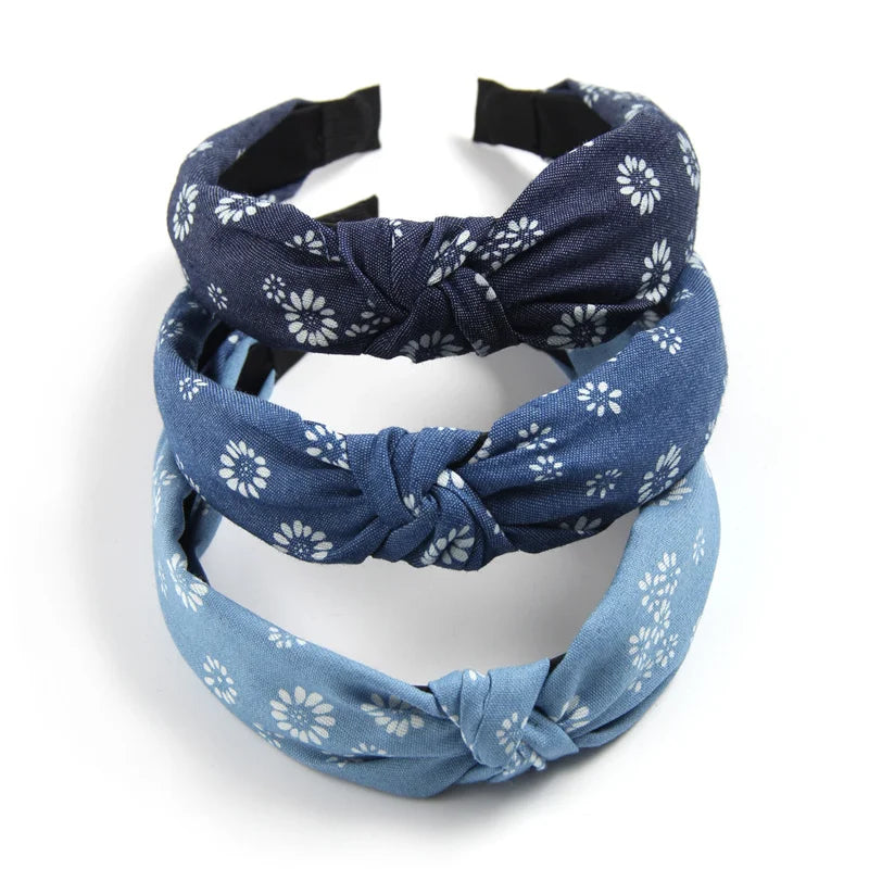 Knotted Denim Print Headband for Women and Girls