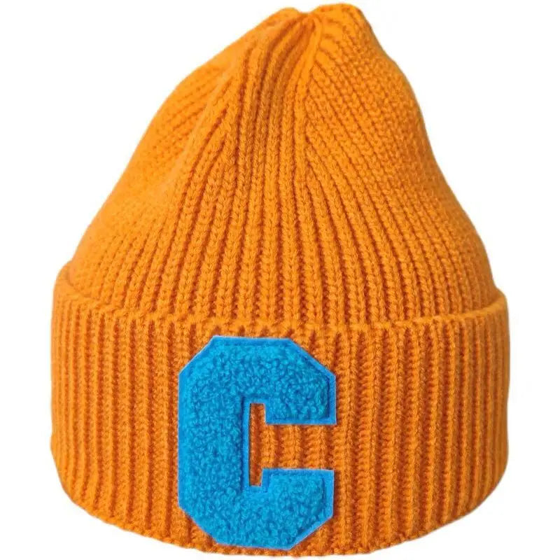 Unisex Winter Knitted Beanie with Big "C" Letter - Available in Multiple Colors