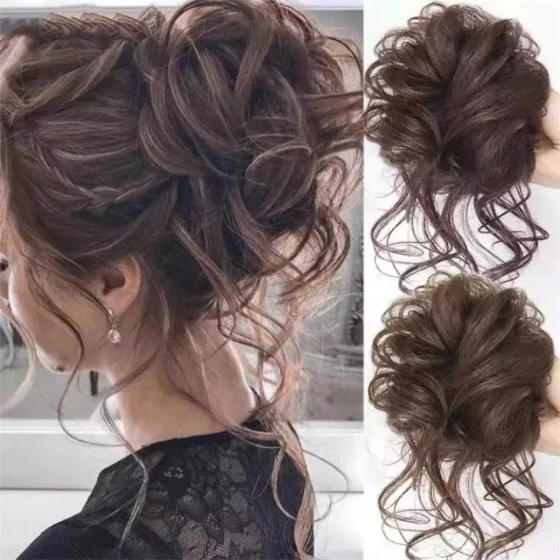 Wavy Messy Updo Scrunchy Effortless Synthetic Hair Bun Accessory