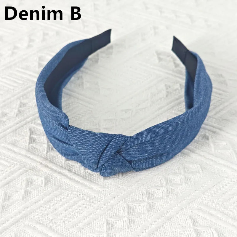 Knotted Denim Print Headband for Women and Girls