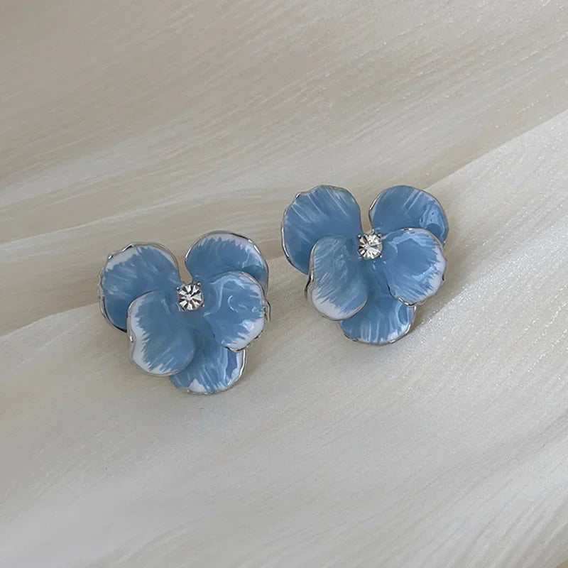 Enamel Multi-Layered Flower Earrings