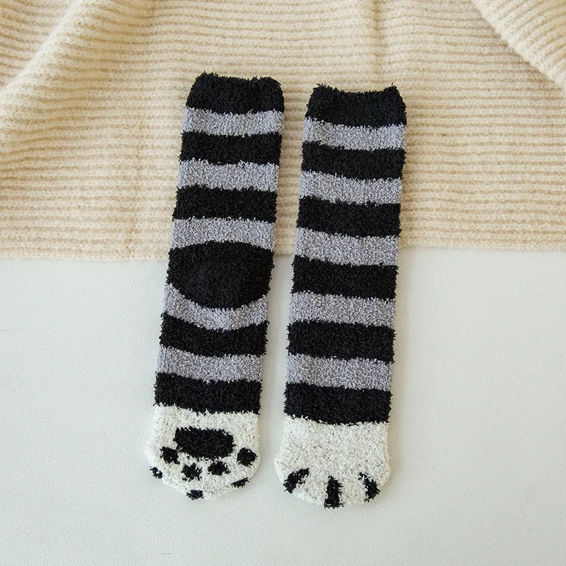 Cozy Cat Claw Coral Velvet Socks for Autumn & Winter