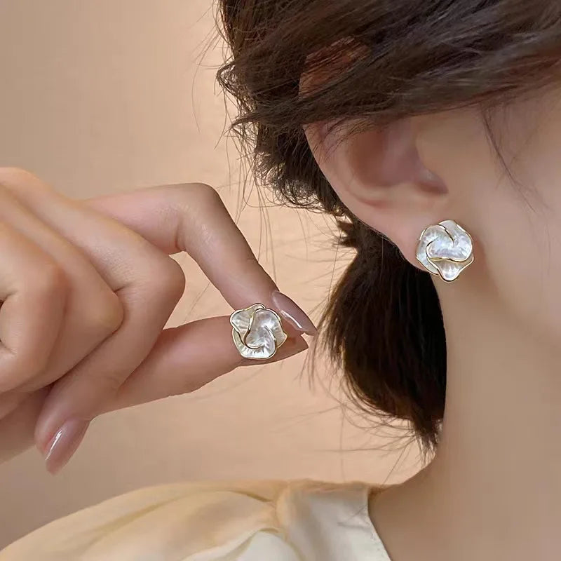 Enamel Multi-Layered Flower Earrings