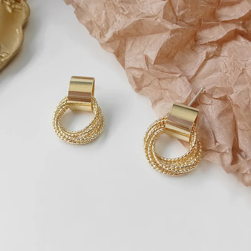 Retro Gold and Silver Multi-Circle Stud Earrings