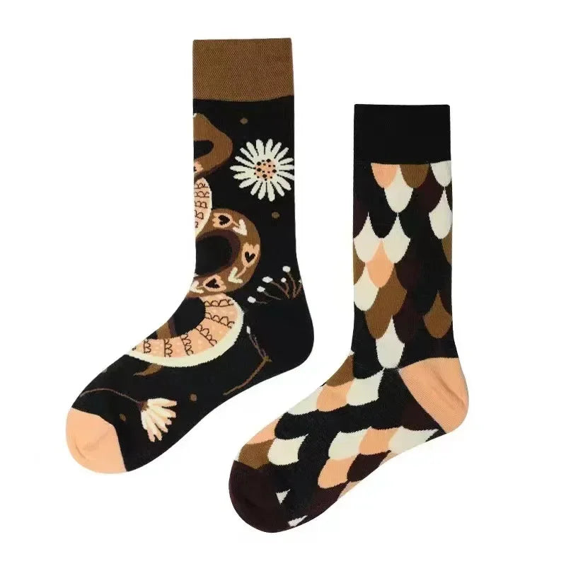 New Fashion Socks AB Asymmetric Mandarin Duck Socks for Men and Women Medium High Tube Cotton Socks