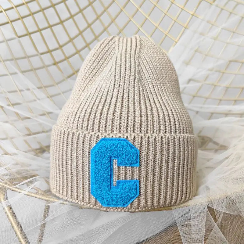 Unisex Winter Knitted Beanie with Big "C" Letter - Available in Multiple Colors