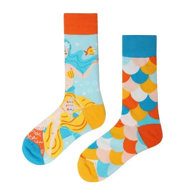 New Fashion Socks AB Asymmetric Mandarin Duck Socks for Men and Women Medium High Tube Cotton Socks
