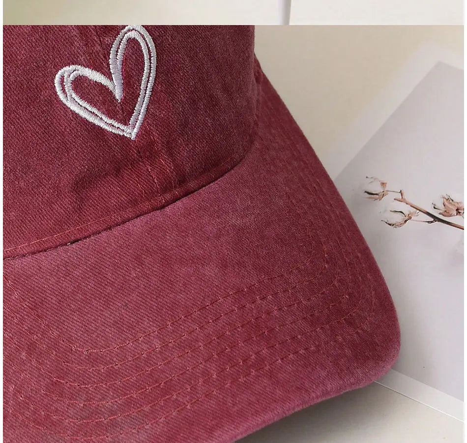 Adjustable Retro Washed Distressed Love Embroidered Basketball Cap