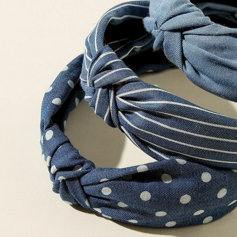 Knotted Denim Print Headband for Women and Girls