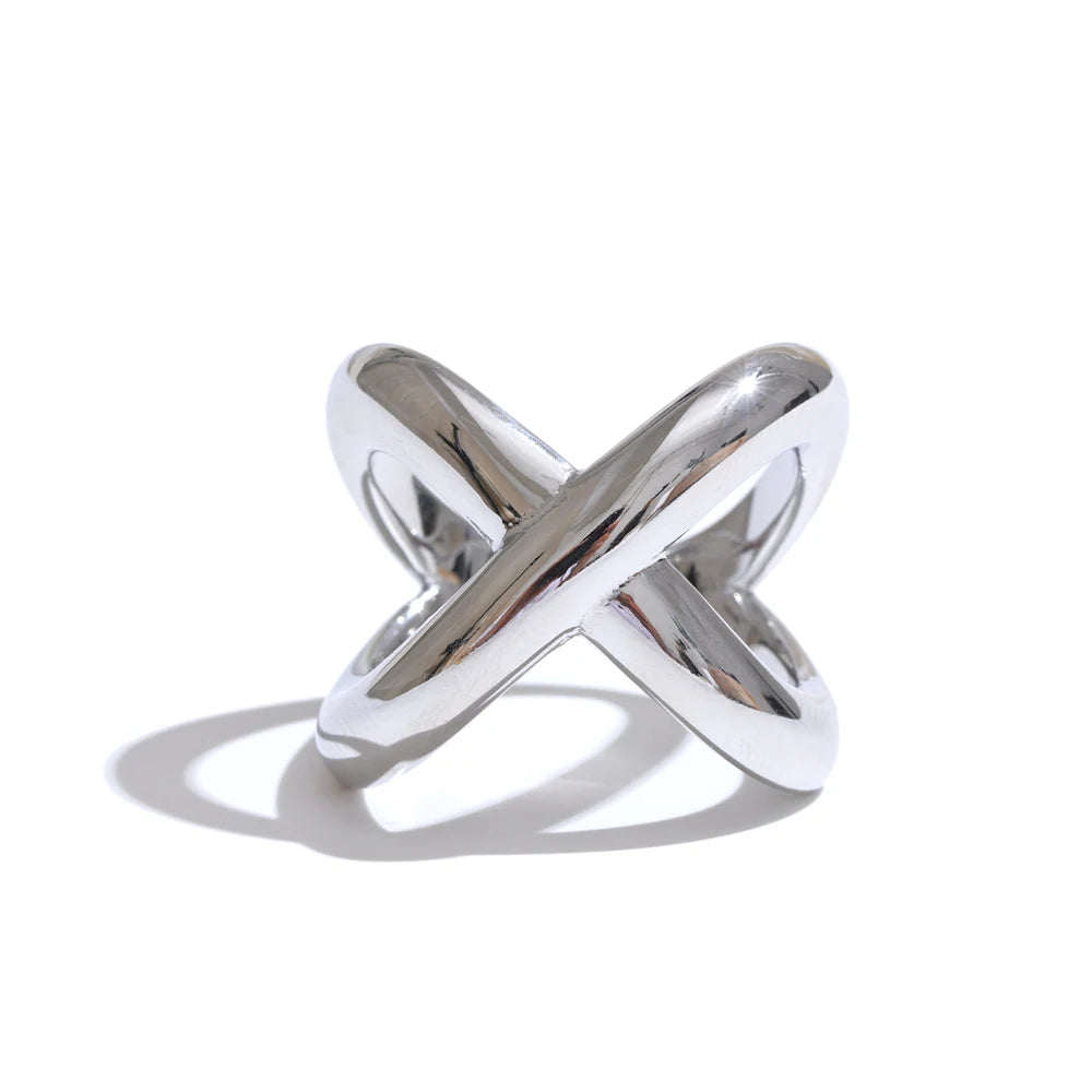 Geometric X-Shape Stainless Steel Statement Ring