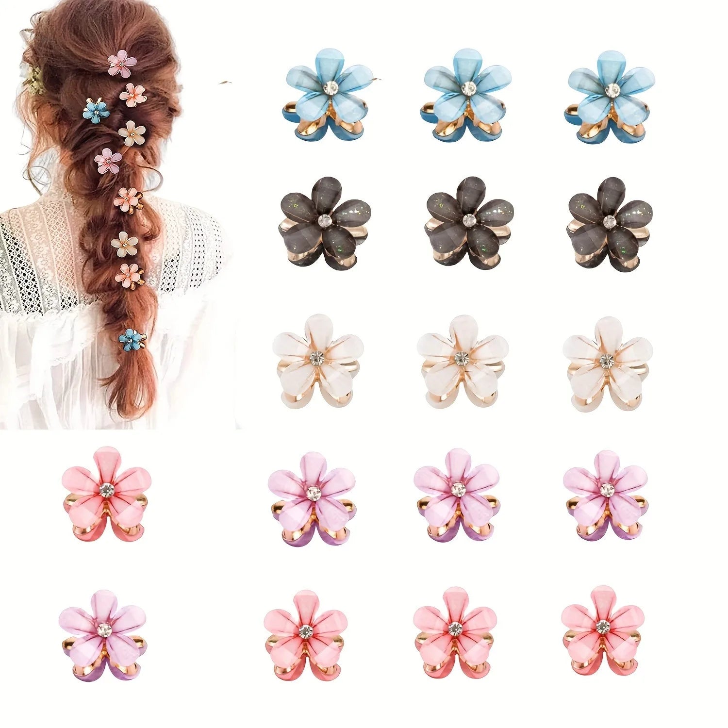Flower-Shaped Hair Clips with Faux Pearl Accents