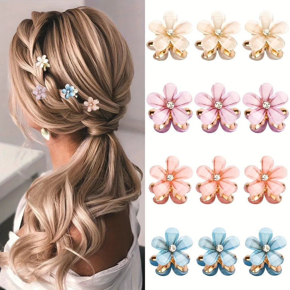 Flower-Shaped Hair Clips with Faux Pearl Accents