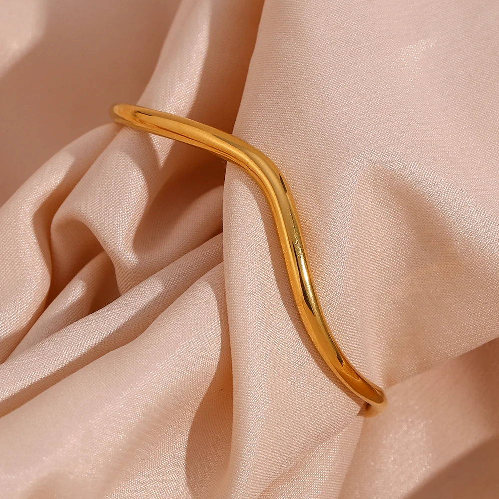 Wave-Inspired Stainless Steel Cuff Bracelet