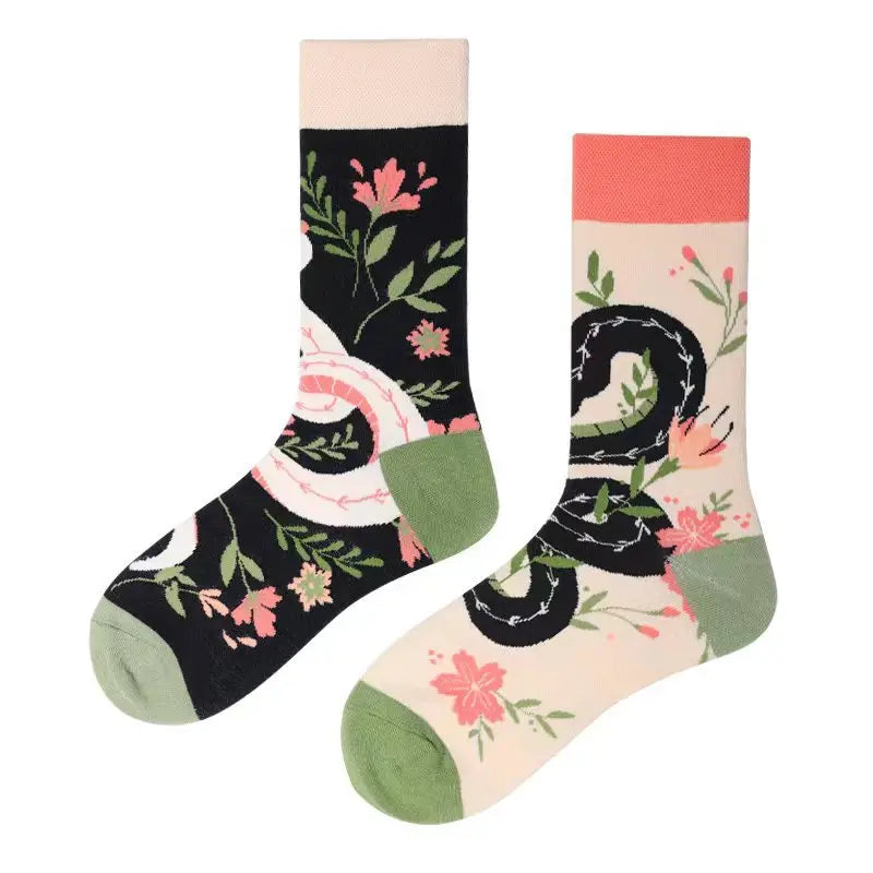 New Fashion Socks AB Asymmetric Mandarin Duck Socks for Men and Women Medium High Tube Cotton Socks