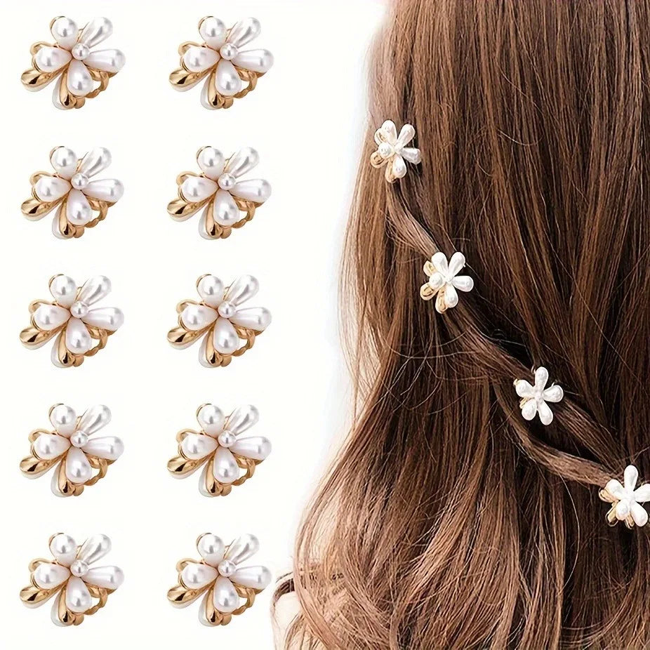 Flower-Shaped Hair Clips with Faux Pearl Accents