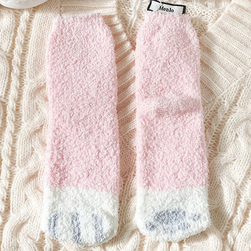 Cozy Cat Claw Coral Velvet Socks for Autumn & Winter