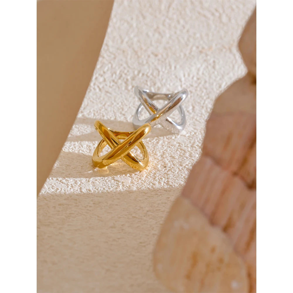 Geometric X-Shape Stainless Steel Statement Ring