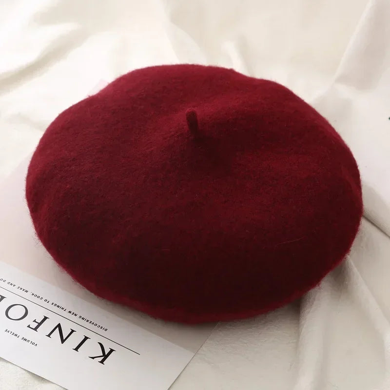 Elegant Women’s Wool Beret - French Artist-Style Winter Beanie Hat