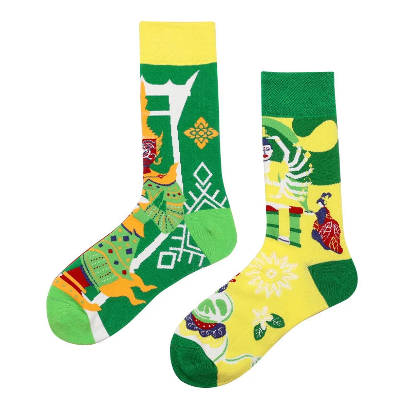 New Fashion Socks AB Asymmetric Mandarin Duck Socks for Men and Women Medium High Tube Cotton Socks