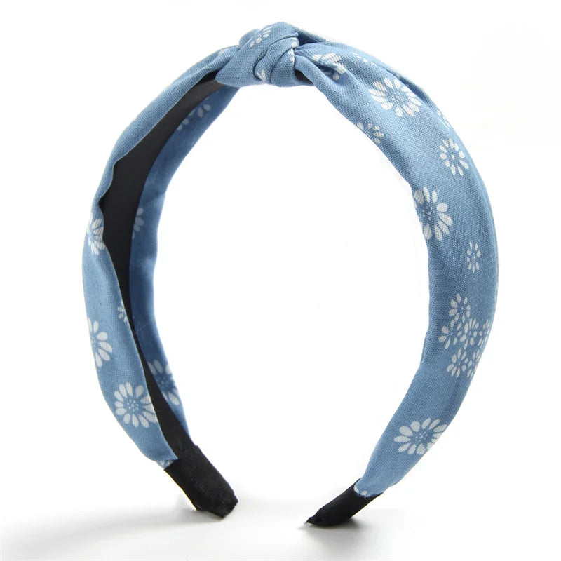 Knotted Denim Print Headband for Women and Girls