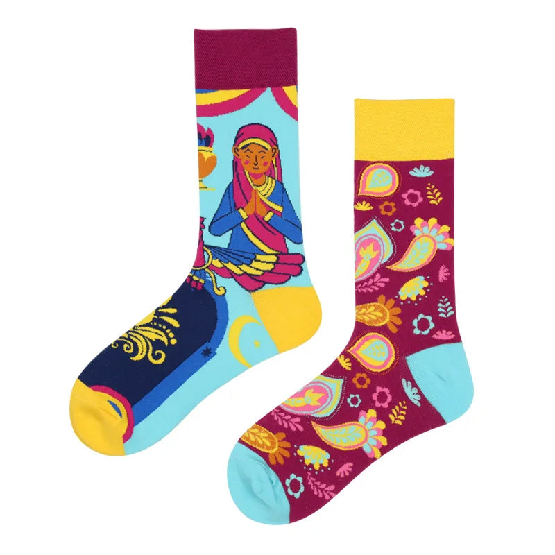 New Fashion Socks AB Asymmetric Mandarin Duck Socks for Men and Women Medium High Tube Cotton Socks