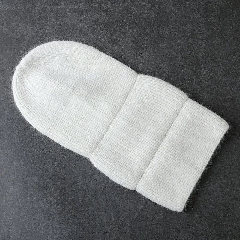 Winter Angola Rabbit Fur Knitted Beanies For Women Fashion Solid Warm Cashmere Wool Skullies Cap Female Three Fold Thick Hats
