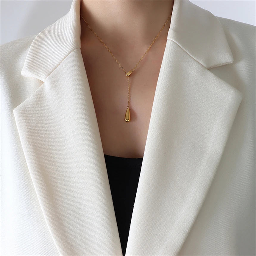 Vintage Elegance Water Droplet Tassel Necklace