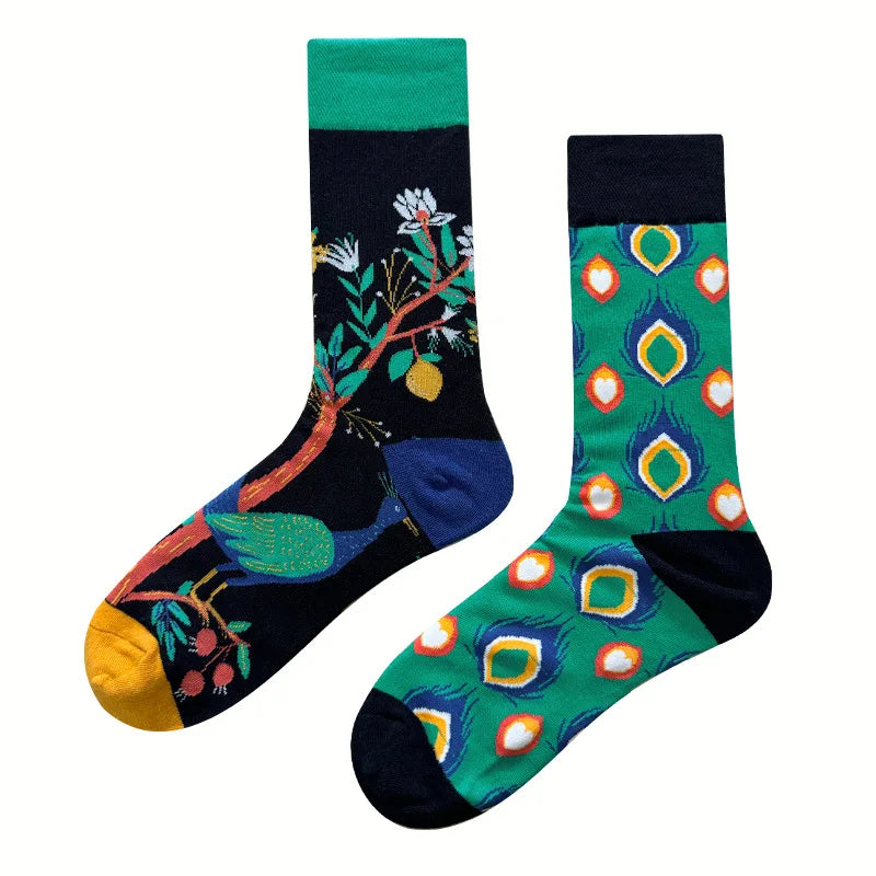 New Fashion Socks AB Asymmetric Mandarin Duck Socks for Men and Women Medium High Tube Cotton Socks