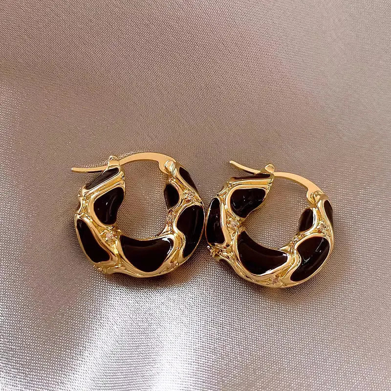 French Light Luxury Enamel Thick Rhinestone Hoop Earrings