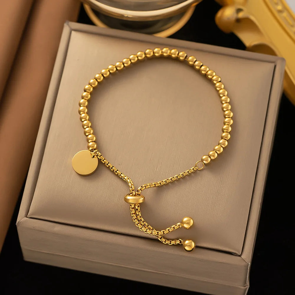 Adjustable Small Ball Beaded Bracelet with elegant Tag