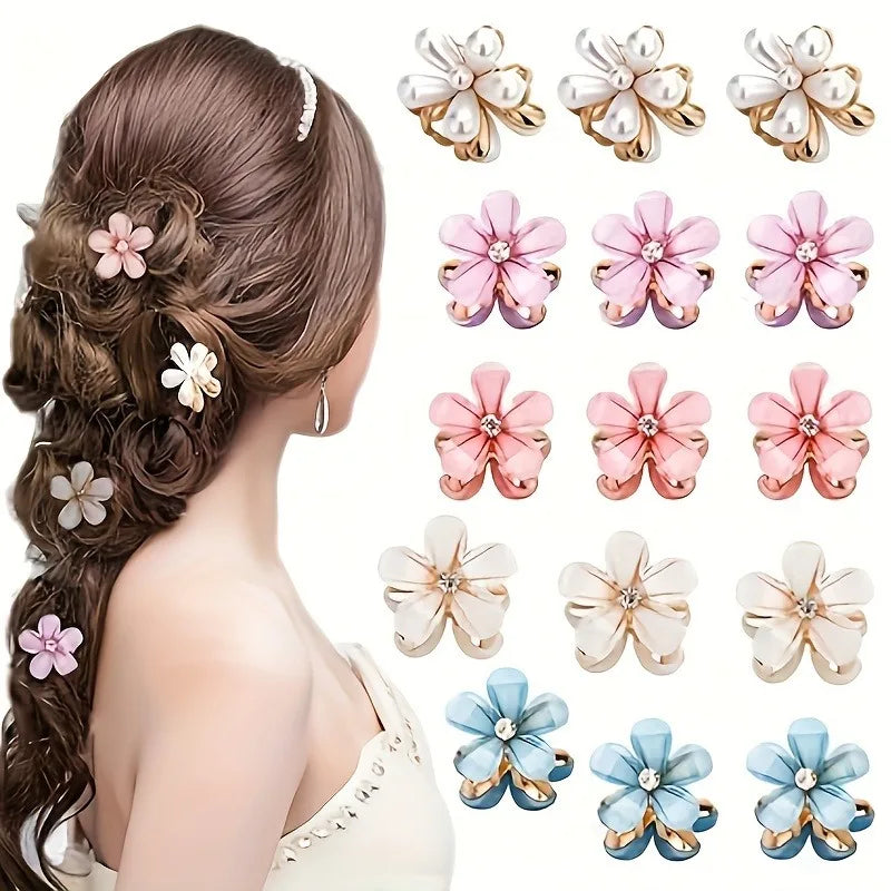 Flower-Shaped Hair Clips with Faux Pearl Accents