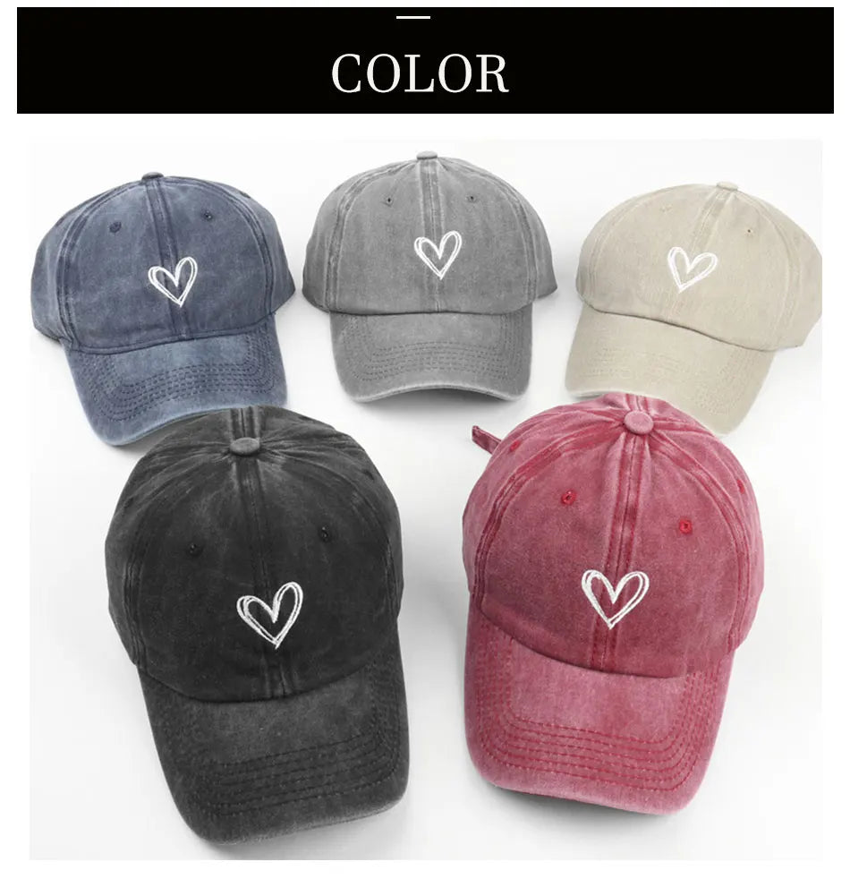 Adjustable Retro Washed Distressed Love Embroidered Basketball Cap