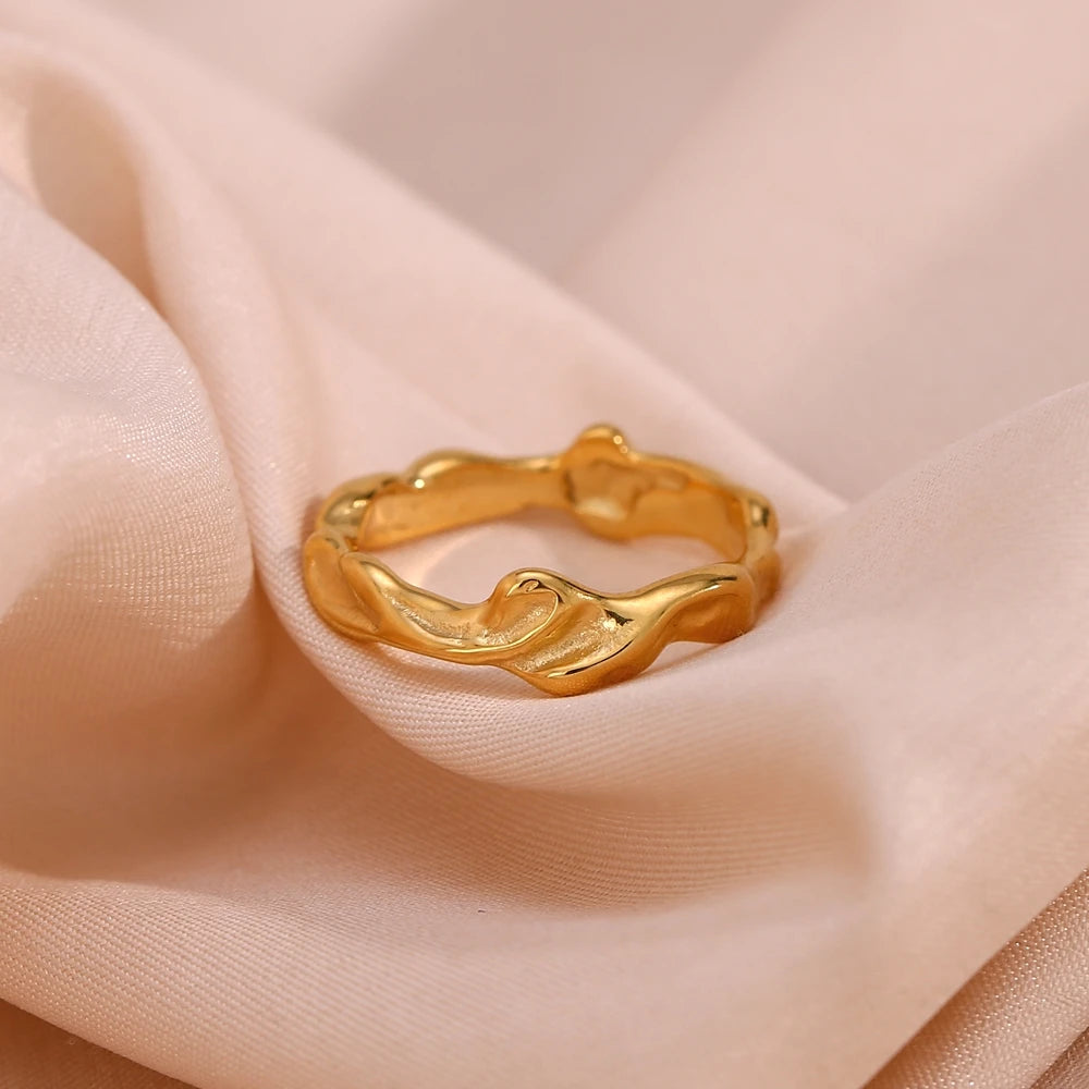 Irregular Water Wave Hammered Gold Plated Ring