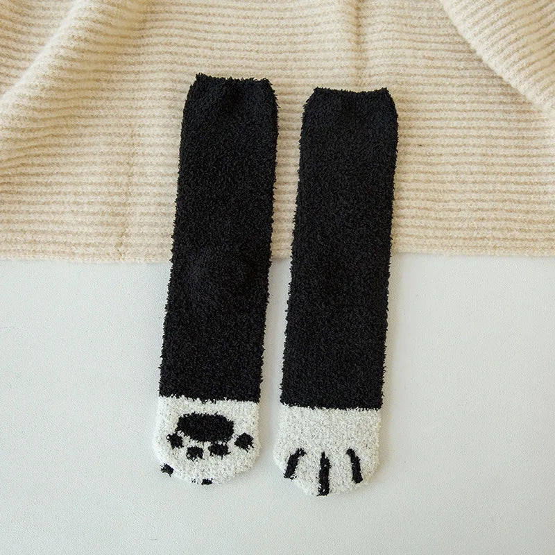 Cozy Cat Claw Coral Velvet Socks for Autumn & Winter
