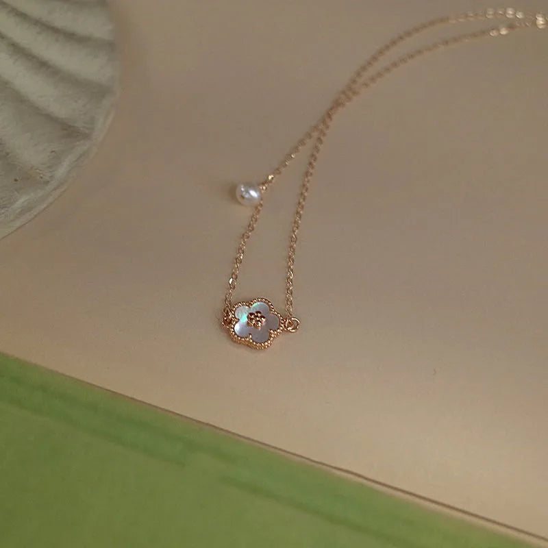 Delicate White Shell Flower Pearl Tassel Pendant