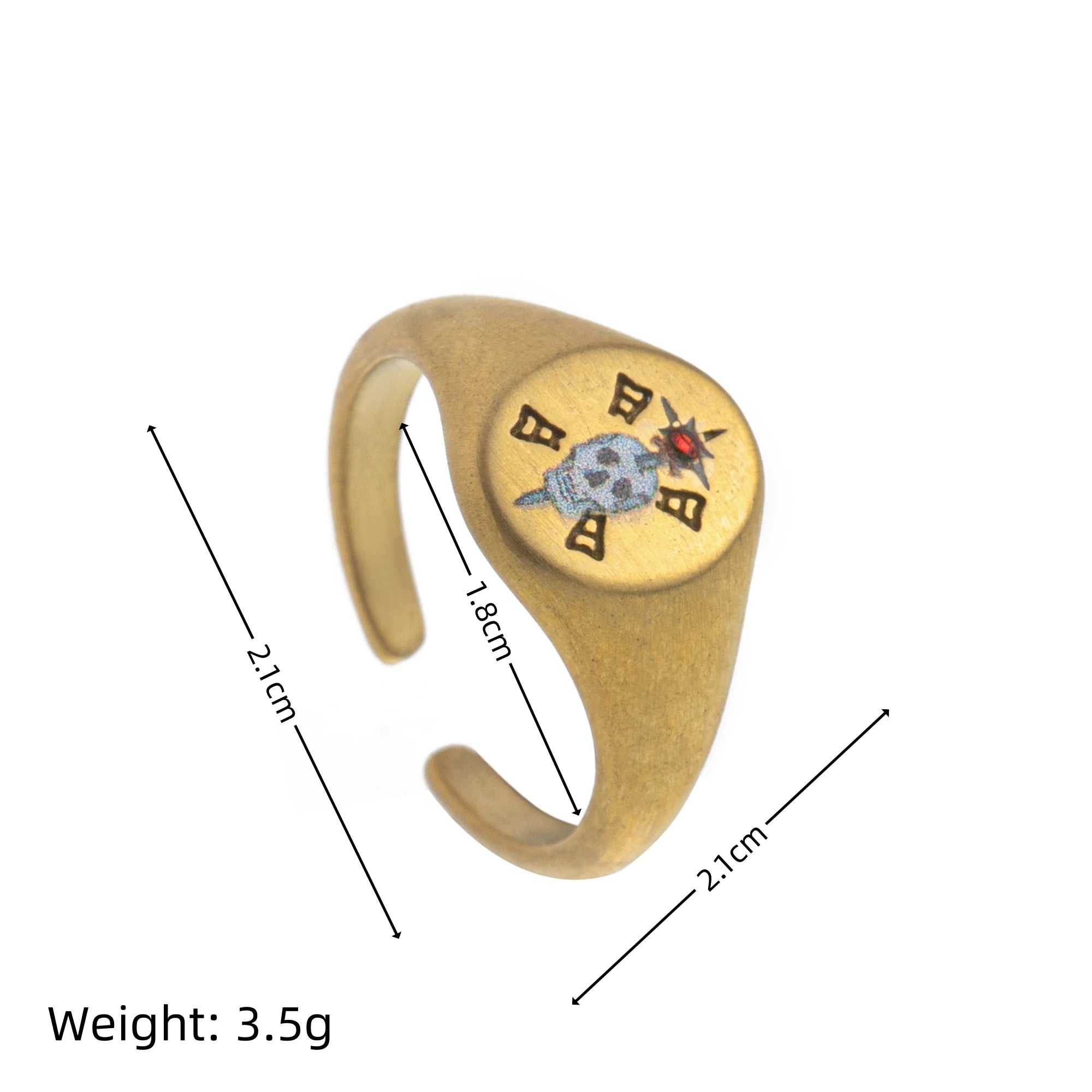 Emblem of Strength Gold‑Plated Art Ring – Lion, Mermaid, Doves, Cupid, Skull & Evil Eye Design