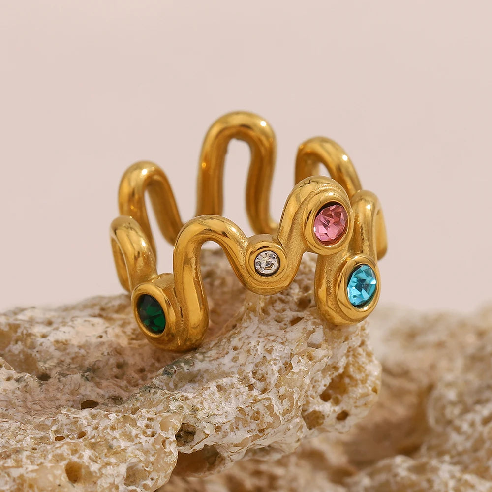 Starlight Aura Wave Colored Rhinestone Ring