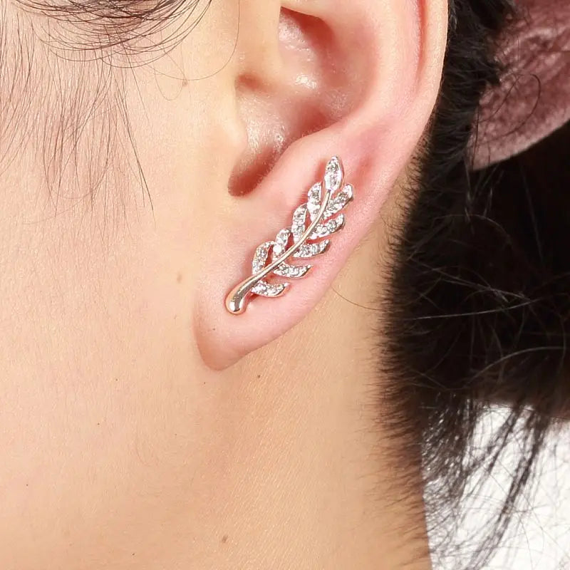 Vintage Crystal Hollow Out Leaves Stud Earrings