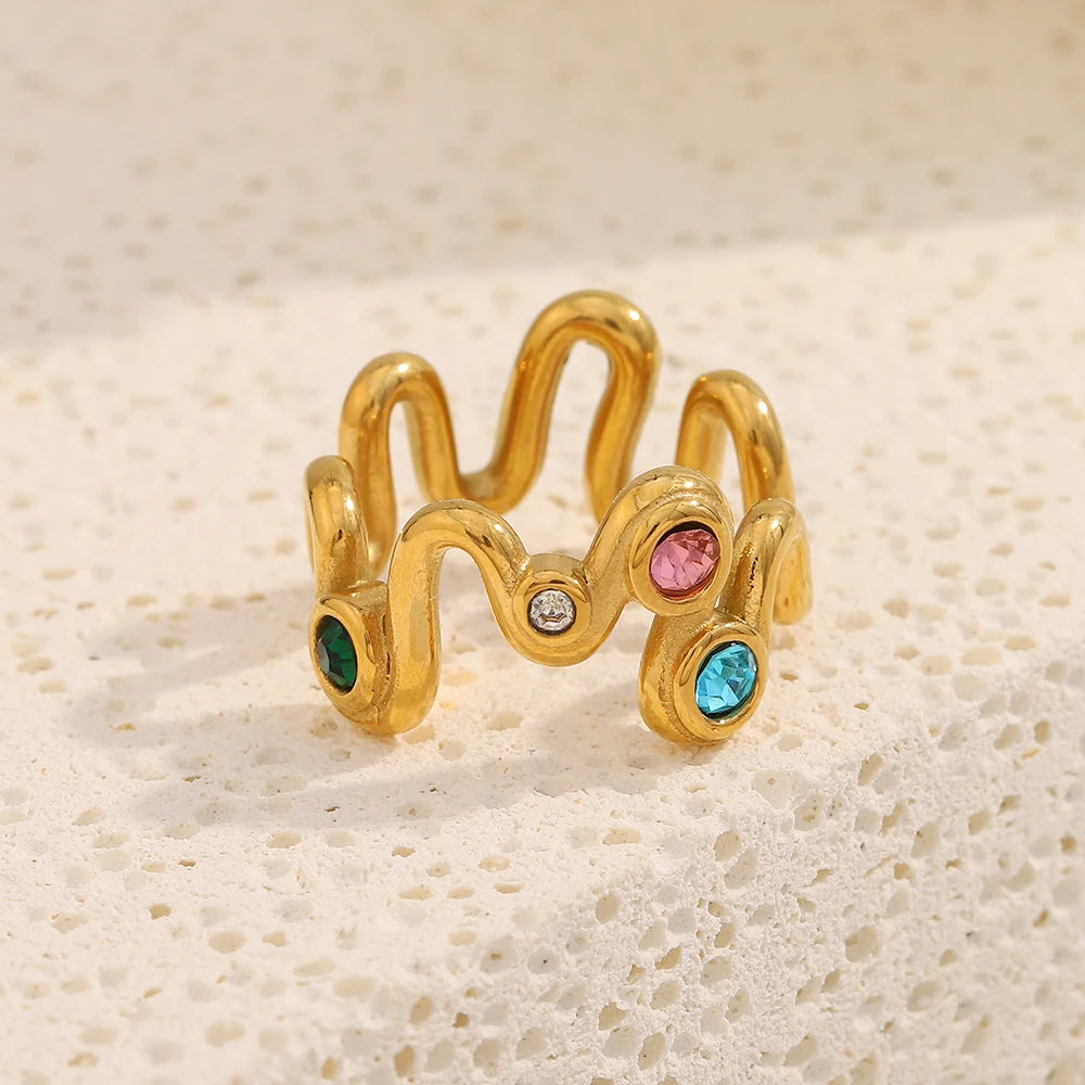 Starlight Aura Wave Colored Rhinestone Ring