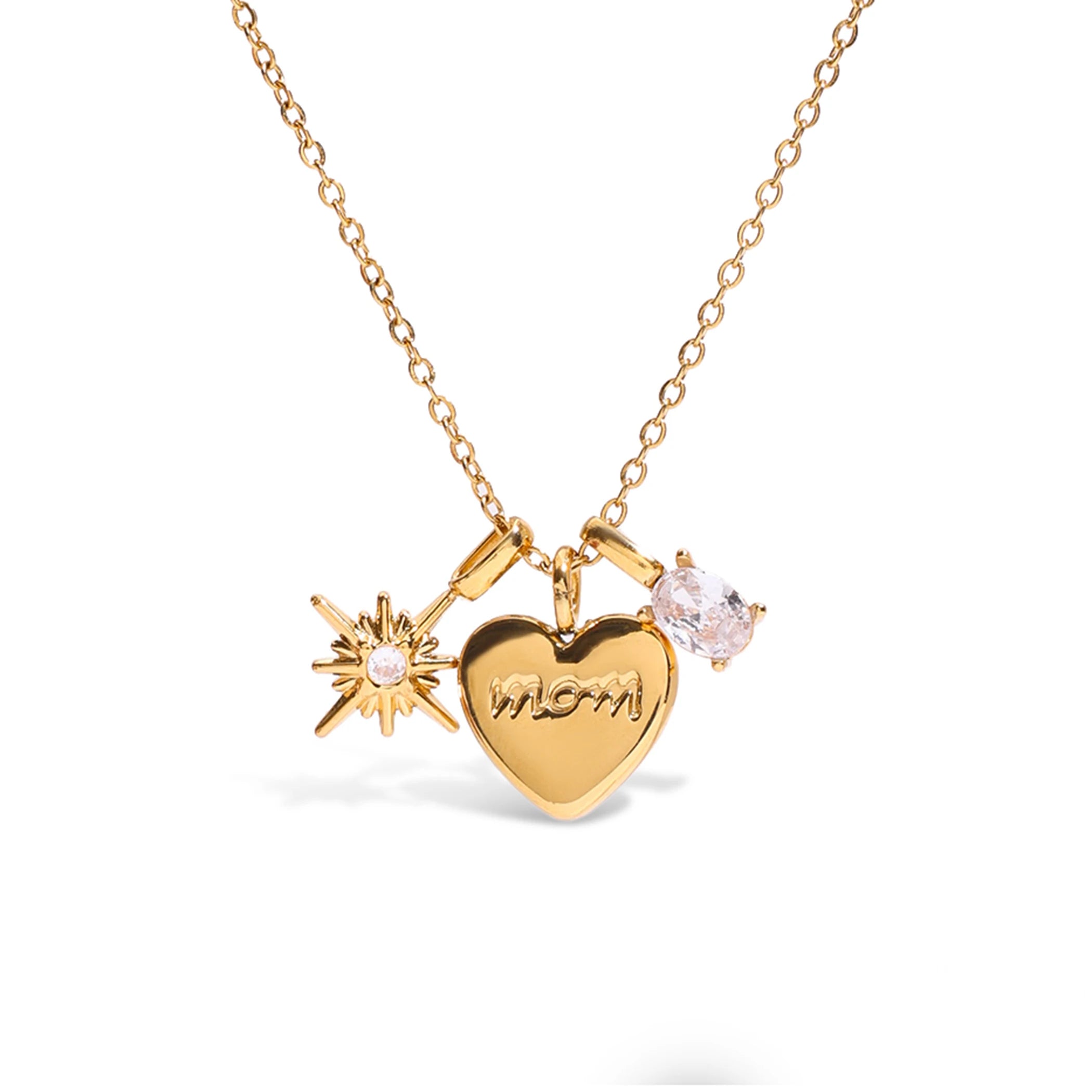 Eternally Loved Mum Necklace – Zirconia Heart & Star Pendant