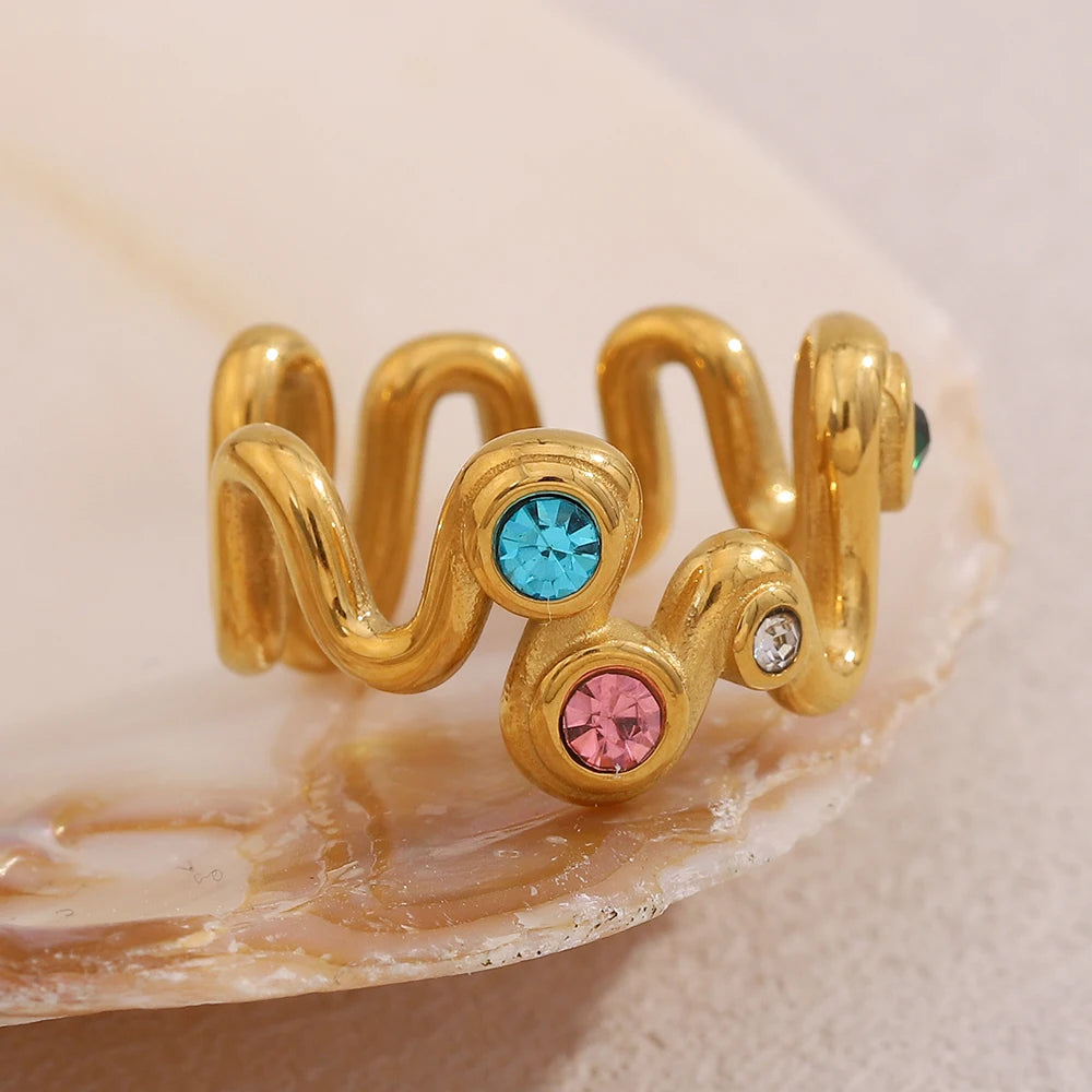 Starlight Aura Wave Colored Rhinestone Ring