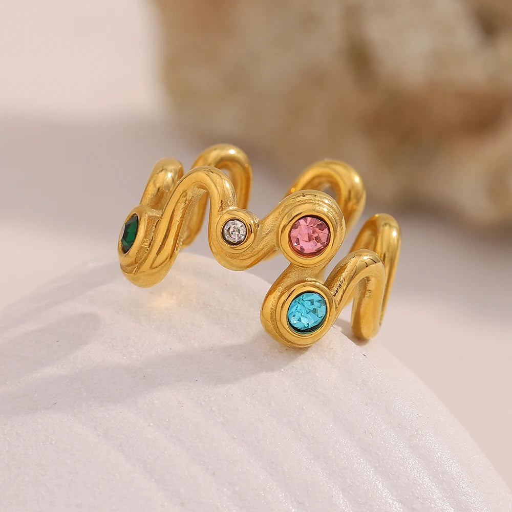 Starlight Aura Wave Colored Rhinestone Ring